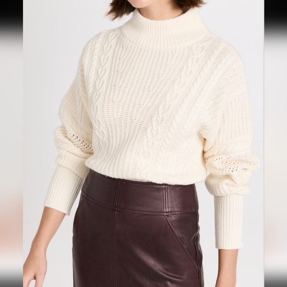 Veronica Beard "Bertilda" Cream Cable Knit Turtleneck Sweater
